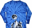 Wolves Howling at The Moon Bottom Print Long Sleeve Tie Dye Shirt