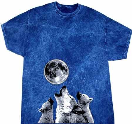 Wolves Howling at The Moon Bottom Print Mineral Tie Dye Shirt