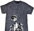 Wolves Howling at The Moon Bottom Print Mineral Tie Dye Shirt