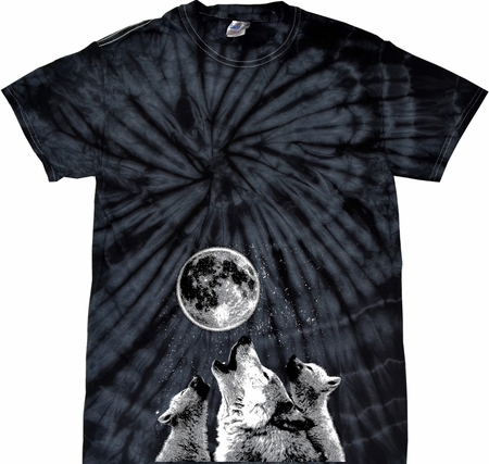 Wolves Howling at The Moon Bottom Print Spider Tie Dye Shirt