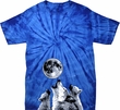 Wolves Howling at The Moon Bottom Print Spider Tie Dye Shirt
