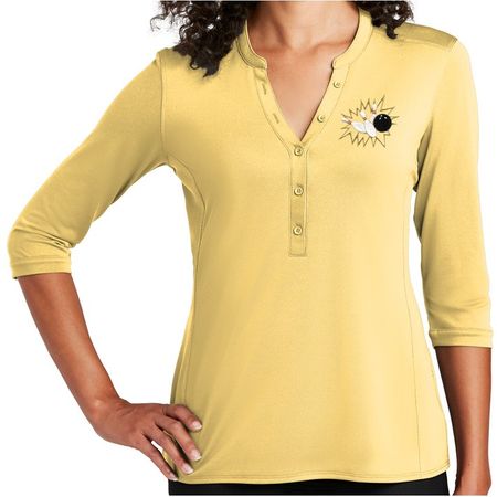Women's Crashing Bowling Pins 5-button 3/4 Sleeve Henley Shirt, 2XL