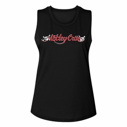 Clearance - Womens Motley Crue Red & White Logo Sleeveless Tee - Black