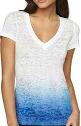 Clearance - Womens Next Level Ombre Burnout V-neck - White/Blue