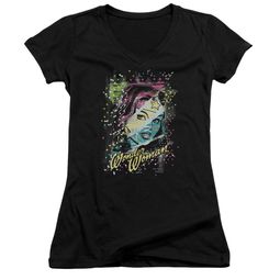 Wonder Woman Juniors V Neck Shirt Color Block Black T-Shirt Wonder Woman Juniors V Neck Shirt Color Block Black T-Shirt
