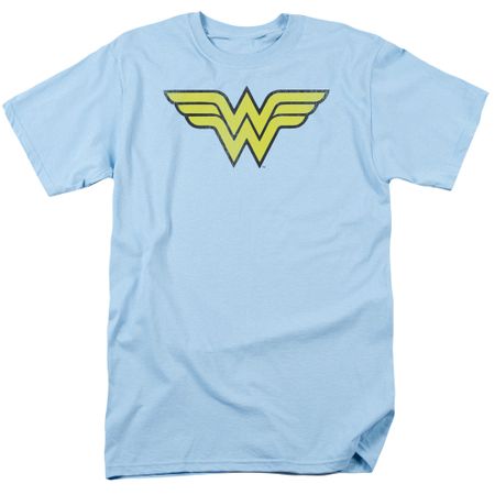Wonder Woman T-shirt - WW Logo Distressed Adult Light Blue Tee