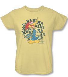 Woody Woodpecker Ladies Shirt Laugh It Up Yellow Tee T-Shirt