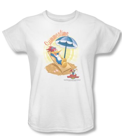 Woody Woodpecker Ladies Shirt Summertime White Tee T-Shirt