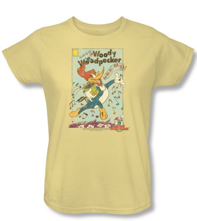 Woody Woodpecker Ladies Shirt Vintage Woody Yellow Tee T-Shirt