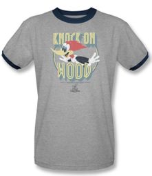 Woody Woodpecker Ringer Shirt Knock On Wood Adult Heather Navy T-Shirt
