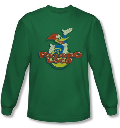 Woody Woodpecker Shirt Pajaro Loco Kelly Green Long Sleeve Tee T-Shirt