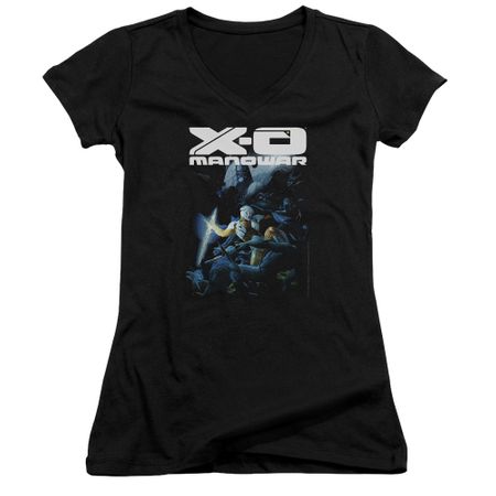 X-O Manowar Juniors V Neck Shirt By The Sword Black T-Shirt