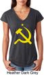 Yellow Hammer and Sickle Ladies Tri Blend V-Neck Shirt