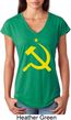 Yellow Hammer and Sickle Ladies Tri Blend V-Neck Shirt