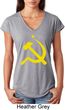 Yellow Hammer and Sickle Ladies Tri Blend V-Neck Shirt