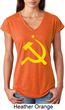 Yellow Hammer and Sickle Ladies Tri Blend V-Neck Shirt