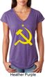 Yellow Hammer and Sickle Ladies Tri Blend V-Neck Shirt