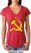 Yellow Hammer and Sickle Ladies Tri Blend V-Neck Shirt