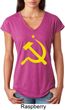 Yellow Hammer and Sickle Ladies Tri Blend V-Neck Shirt