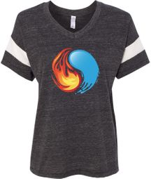 Yin Yang Fire and Water Ladies Black/Ivory Eco Jersey V Neck Shirt