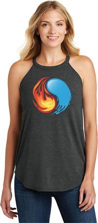 Yin Yang Fire and Water Ladies Tri Blend Rocker Yoga Tank Top