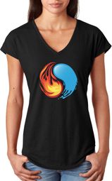 Yin Yang Fire and Water Ladies Tri-Blend V Neck Yoga Shirt