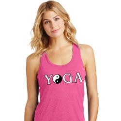 Yin Yang Yoga Text Ladies Racerback Tank Top