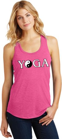 Yin Yang Yoga Text Ladies Racerback Tank Top