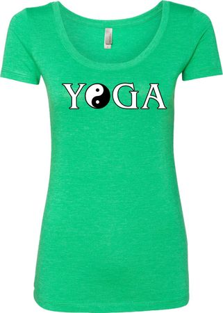 Yin Yang Yoga Text Ladies Scoop Neck