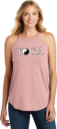 Yin Yang Yoga Text Ladies Tri Rocker Tank Top