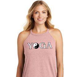 Yin Yang Yoga Text Ladies Tri Rocker Tank Top