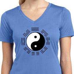 Ying Yang Trigrams Ladies Moisture Wicking V-neck Shirt