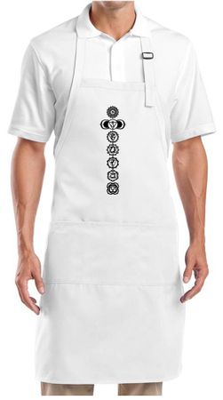 Yoga Apron 7 Chakras Black Print Full Length Apron with Pockets