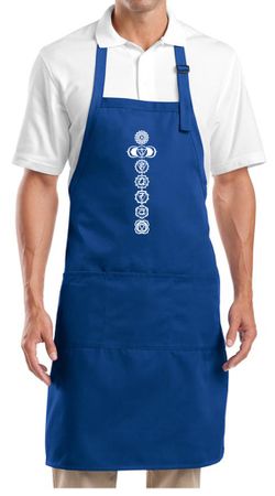 Yoga Apron 7 Chakras White Print Full Length Apron with Pockets
