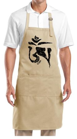 Yoga Apron Black Tibetan OM Full Length Apron with Pockets