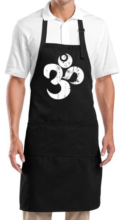Yoga Apron White Distressed OM Full Length Apron with Pockets
