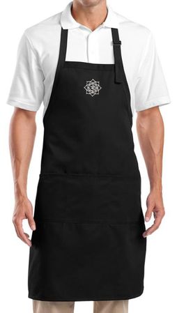 Yoga Apron White Lotus OM Small Print Full Length Apron with Pockets