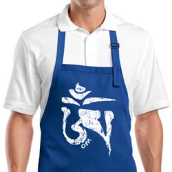 Yoga Apron White Tibetan OM Full Length Apron with Pockets