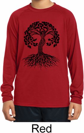 Yoga Black Celtic Tree Kids Dry Wicking Long Sleeve Shirt