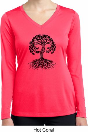 Yoga Black Celtic Tree Ladies Dry Wicking Long Sleeve Shirt