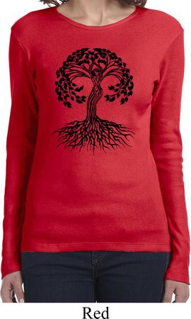 Yoga Black Celtic Tree Ladies Long Sleeve Shirt