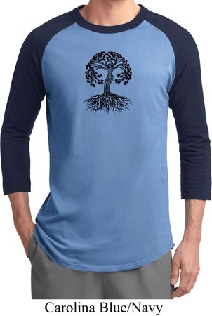 Yoga Black Celtic Tree Mens Raglan Shirt