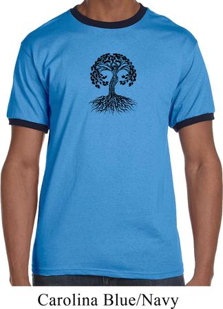 Yoga Black Celtic Tree Mens Ringer Shirt