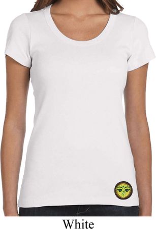 Yoga Buddha Eyes Patch Bottom Print Ladies Scoop Neck Shirt