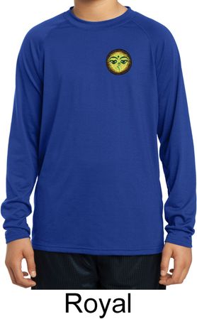 Yoga Buddha Eyes Patch Pocket Print Kids Dry Wicking Long Sleeve Shirt