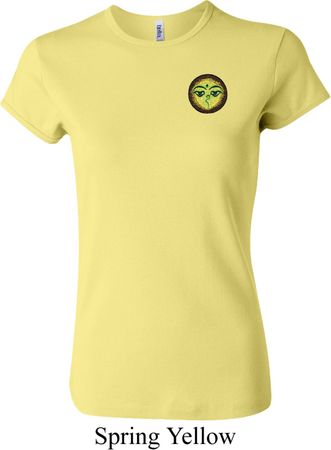 Yoga Buddha Eyes Patch Pocket Print Ladies Crewneck Shirt