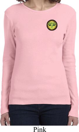 Yoga Buddha Eyes Patch Pocket Print Ladies Long Sleeve Shirt