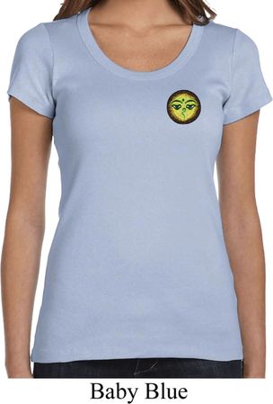 Yoga Buddha Eyes Patch Pocket Print Ladies Scoop Neck Shirt