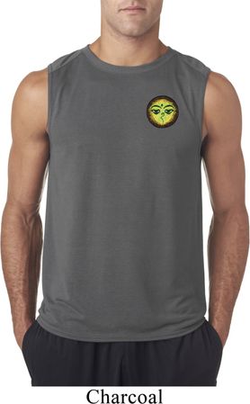 Yoga Buddha Eyes Patch Pocket Print Mens Sleeveless Shirt