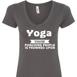 Yoga Cause Punching People is Frowned Upon Ladies V-Neck Shirt